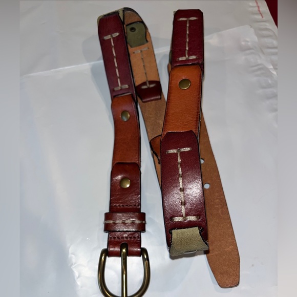 Fossil LEATHER straps Chain Link BROWN BELT 35-39” olive Tan Copper Buckle large - Picture 8 of 16